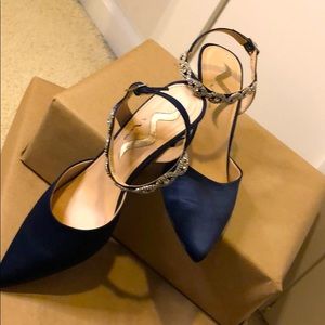 Nina Navy Satin kitten heels